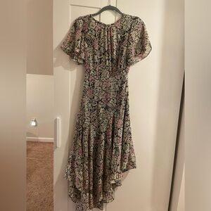 ASTR the Label Flutter Sleeve Asymmetrical Floral Maxi Dress